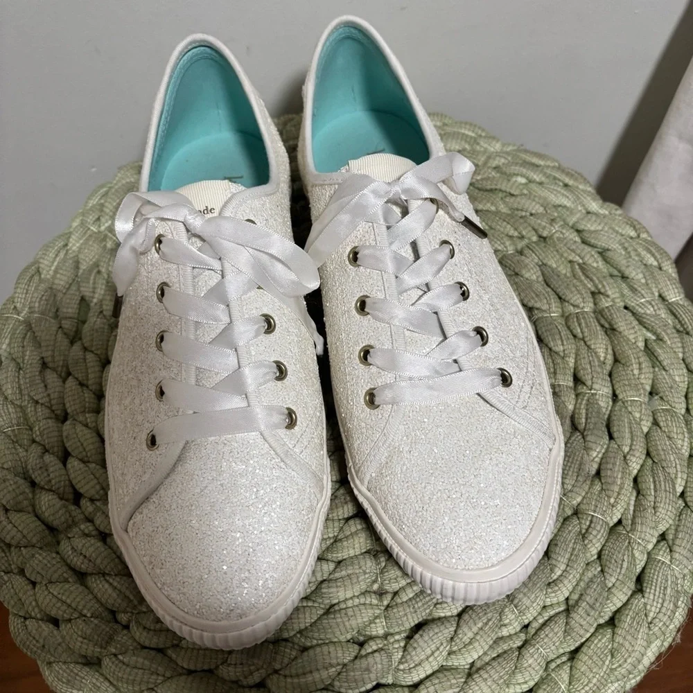 Kate Spade Trista Sneakers White Glitter Ribbon Lace Up Sneakers Size 10.5